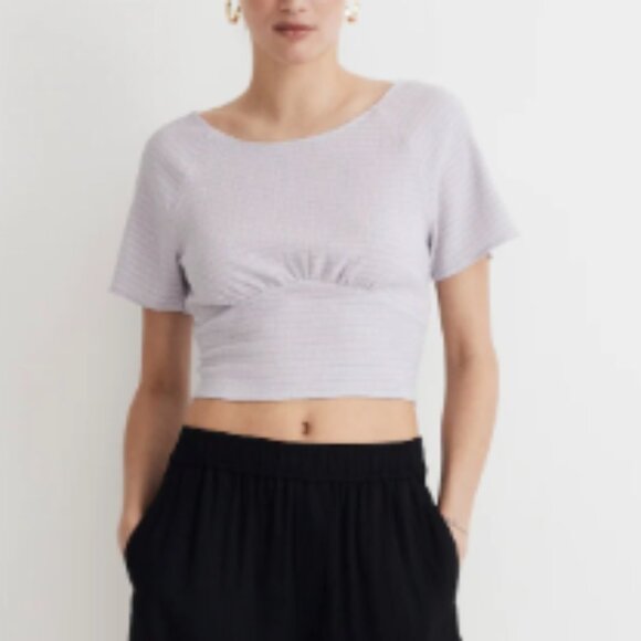 Madewell Shirred Crewneck Crop Top - Dusty Lavendar - Picture 3 of 5